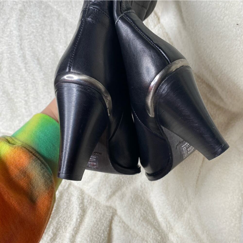 Free People Black Leather Knee High Stevie Boots Heeled Pointed‎ Toe Western 39 - Picture 7 of 9